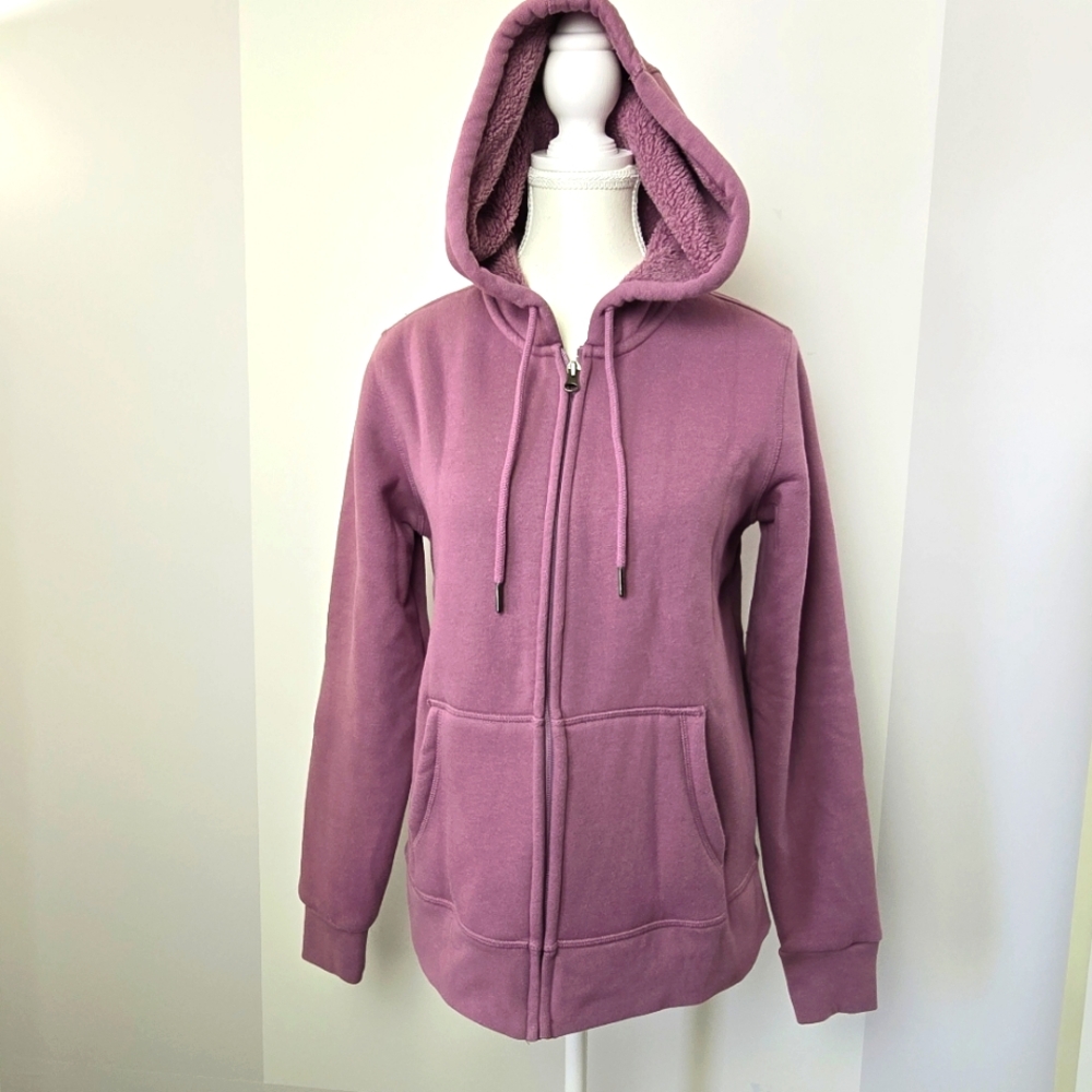 Sierra Design Women's Sherpa Lined Purple Zip-up Hoodie Sweater, Sz S (PTP 19")